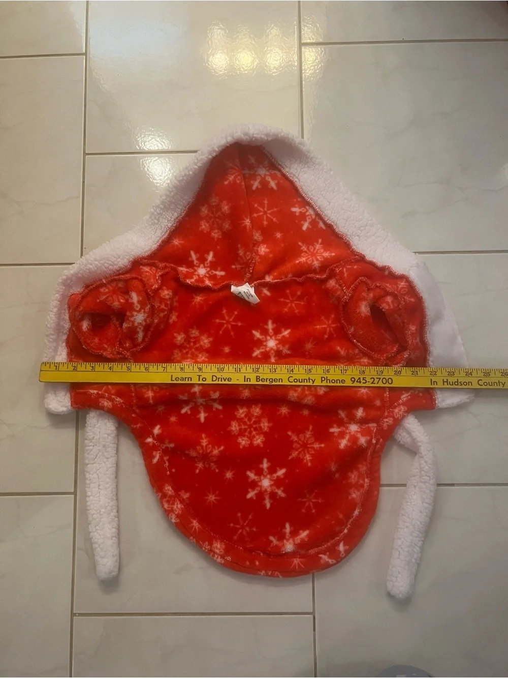 Red with White Snowflakes Fleece with White Sherpa Accents Hooded Robe for Dog